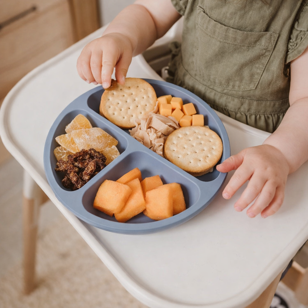 Bandeja de alimentación para bebés de silicona compartimentada