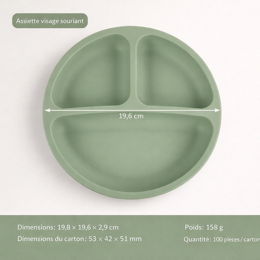 Bandeja de alimentación para bebés de silicona compartimentada